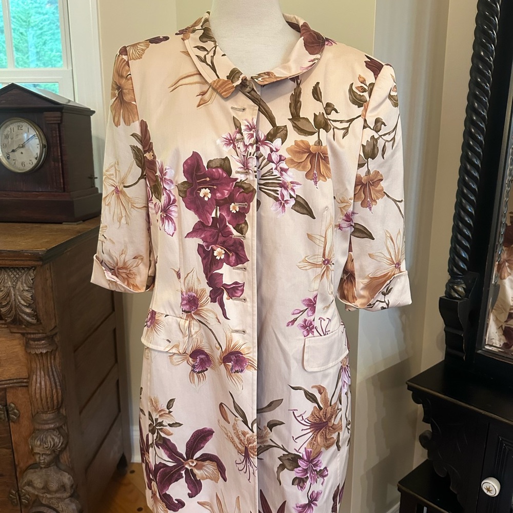 Escada Pink and Cream Floral Coat 3/4 sleeve
